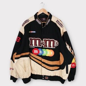 Vintage M&M's NASCAR Racing Jacket Embroidered Flames Black Tan Mens 6XL